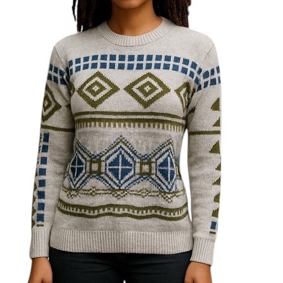 J.‎ Crew Abstract Geometric Fair Isle Wool Mohair Blend Sweater Size M - Picture 1 of 14